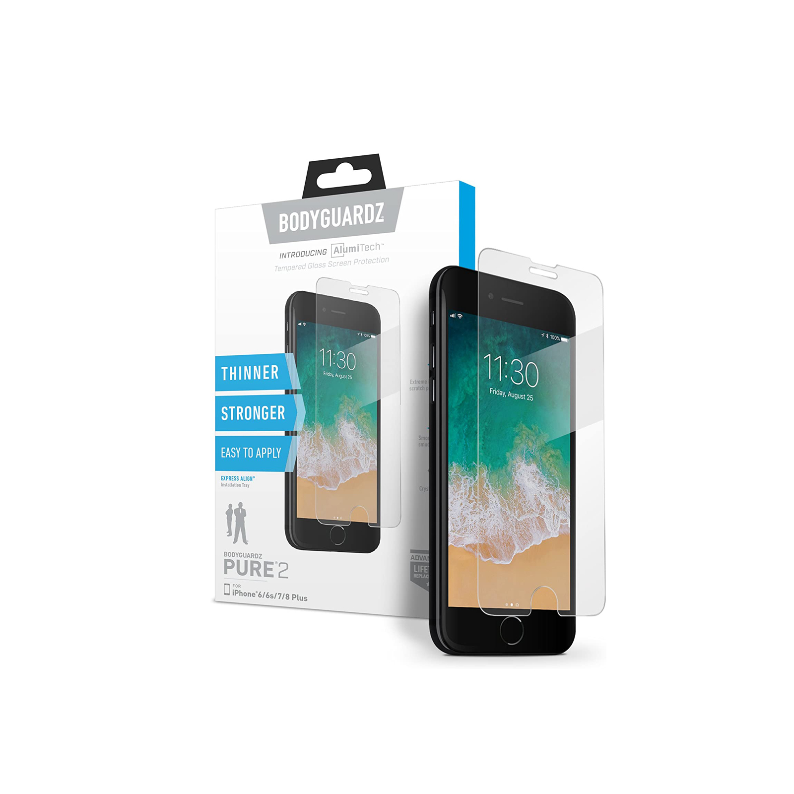 BodyGuardz Pure 2 Tempered Glass iPhone 6s Plus/ 7Plus/ 8Plus Screen Protector - Brand New